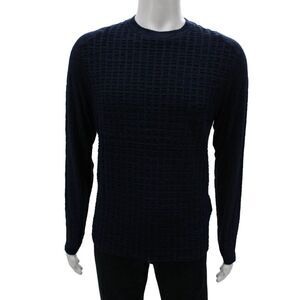 Armani Collezioni Mens Blue Viscose Geometric Crewneck Pullover Size M